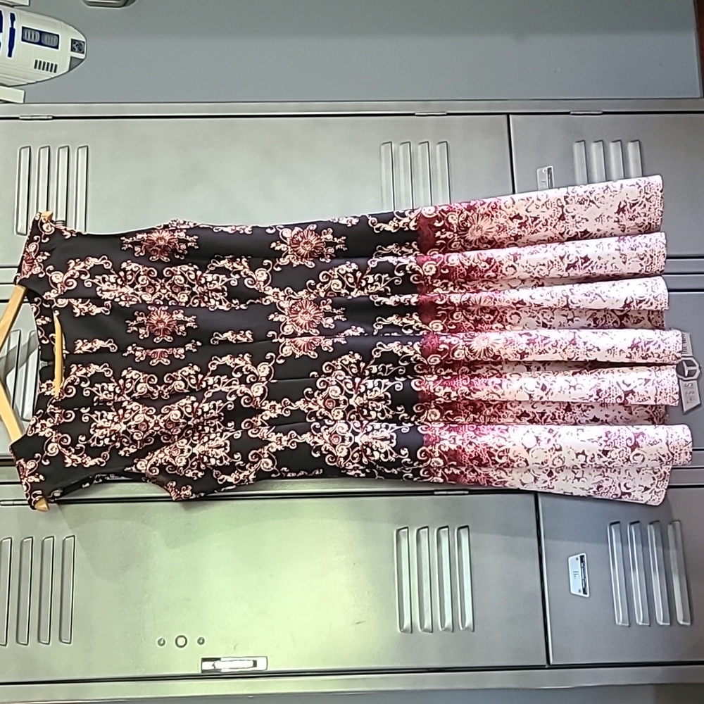 Danny and Nicole Black, Maroon, and White Streach Dress Size 12P